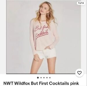 Wildfox Pink 'But First Cocktails' Soft Pullover Sweatshirt